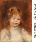 Portrait of Jean Renoir (Portrait de Jean Renoir) (1897) by Pierre-Auguste Renoir.  Girl kid illustration. Vintage female child art drawing illustration, old painting art print of young child girl.