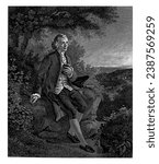 Portrait of Jean-Jacques Rousseau, Seated on a Rock in a Landscape, Hippolyte Huet, after Joseph Albrier, c. 1824 - 1835