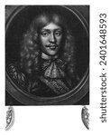 Portrait of Johann Georg Bruck, Jan van Somer, 1655 - 1700 The fencing master Johann Georg Bruck, with a moustache and long curly hair.
