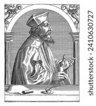 Portrait of Johannes Hus, Robert Boissard, 1597 - 1599, vintage engraved.