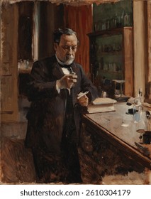 Portrait of louis pasteur, study, 1885 by Albert Edelfelt. Beautiful vintage painting by artist Albert Edelfelt. Vintage artwork.