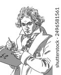 Portrait of Ludwig van Beethoven, famous composer and musician