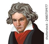 Portrait of Ludwig van Beethoven isolated on white background. German composer and pianist. One of the most revered figures in the history of Western music.