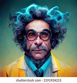 Portrait Of A Mad Scientist, Digital Illustration 