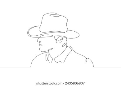 Portrait of a man in a hat. Man in profile. Man's portrait. Retro.Vintage.One continuous line . Line art. Minimal single line.White background. One line drawing. - Powered by Shutterstock