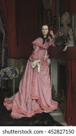Portrait Of The Marquise De Miramon, Born As Therese Feuillant, By Jacques Joseph Tissot, 1866, French Painting, Oil On Canvas. The Sitter Was From A Wealthy Bourgeois Family, And Wears A Rose Colore