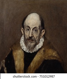 PORTRAIT OF AN OLD MAN, By El Greco, 1595_1600, Spanish Renaissance Painting, Oil On Canvas. El Greco\x90s Portraits Are Remarkable For Their Naturalism And Psychological Depth