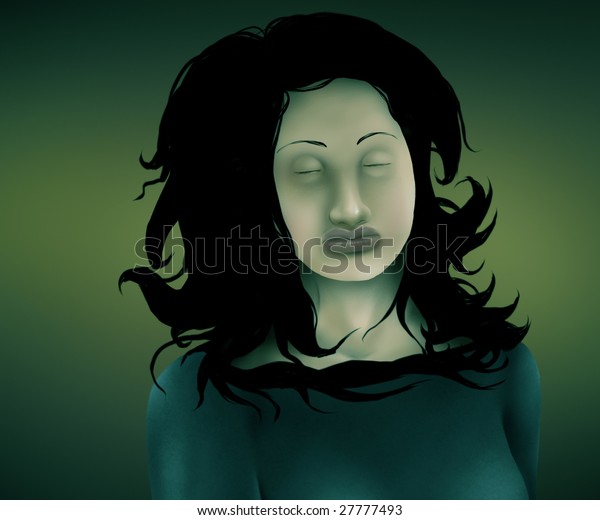 Portrait Painting Young Woman Eyes Closed Stock Illustration 27777493