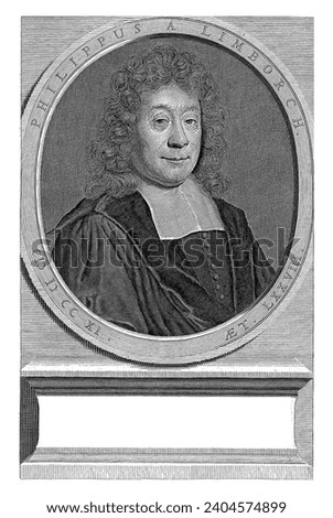Portrait of Philippus van Limborch at the age of 78, Pieter van Gunst, after David van der Plas, 1711 - 1731 Philippus van Limborch at the age of 78. Imagine de stoc © 