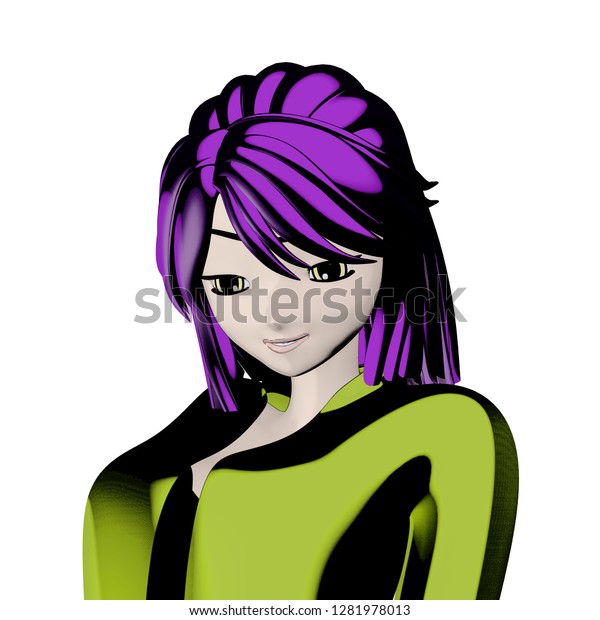 portrait pretty anime girl cartoon style stock illustration