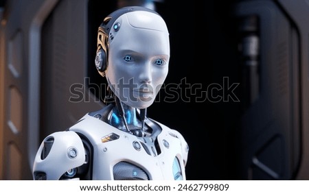 Portrait of robot, android face, Artificial intelligence concept render 3d illustration