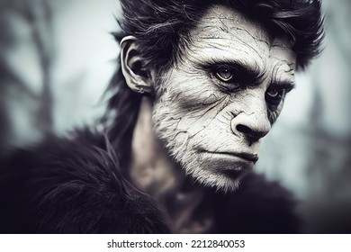 Portrait Of A Scary Monkey In The Future. Post-apocalyptic World Scene. 3D Illustration