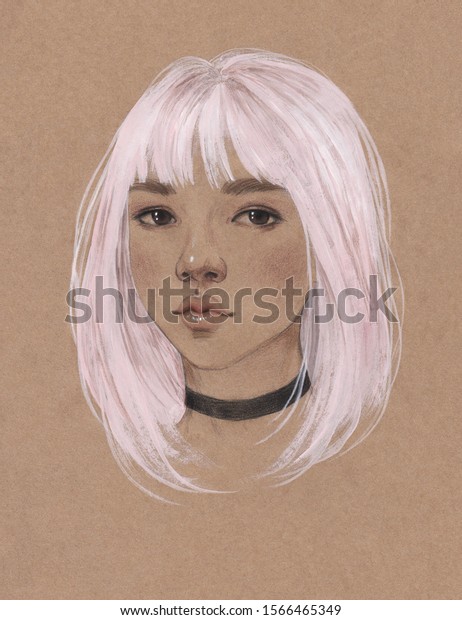 Portrait Sketch Young Beautiful Korean Girl Stock Image Download Now