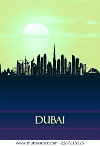 Portrait Skyline of Dubai, city and emirate in the United Arab Emirates known for luxury shopping, ultramodern architecture and a lively nightlife scene