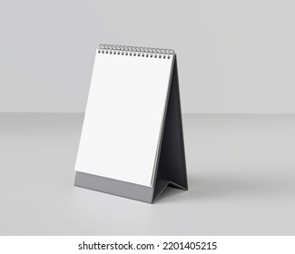 Portrait Table Calendar Mockup With Grey Stand Isolated Background. 3D Illustration.