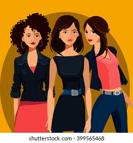 Portrait Three Young Women Stock Illustration 399565468