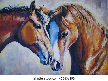 Portrait of two horses acrylic painted.Picture I have created myself.