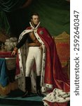 Portrait of William I as King of the United Kingdom of the Netherlands Standing, at full-length, in the gala uniform of a general. Vintage oil painting. Beautiful vintage artwork in oil paint.