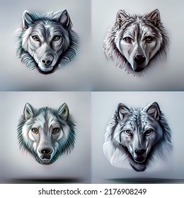 Portrait Of A Wolf, Four High Definition Drawings In A Row