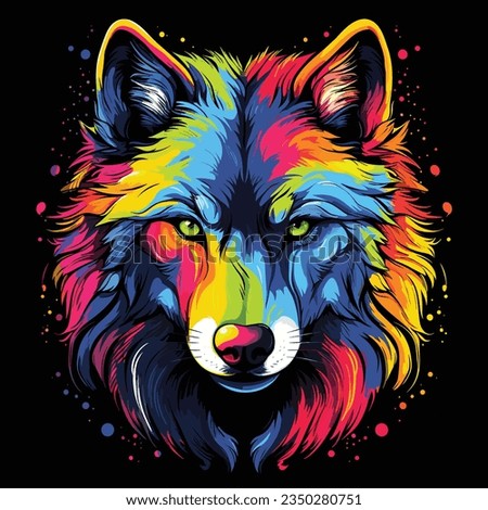 Portrait of a wolf in vector pop art style. Wild animal art illustration.  Template for t-shirt, sticker, etc.