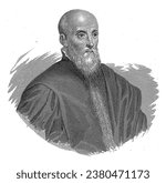 Portrait of writer and patron Alvise Corner (Luigi Cornaro), Francesco Clerici, after Titian, 1855 - 1865, vintage engraved.