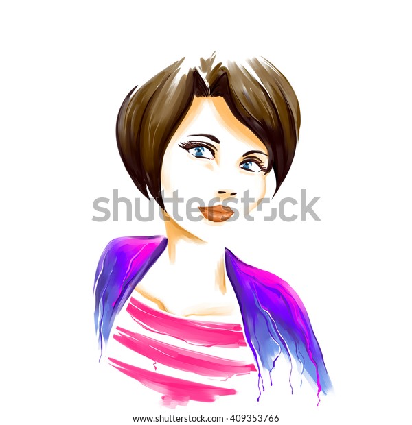 Portrait Young Pretty Glamour Girl Short Stock Illustration 409353766