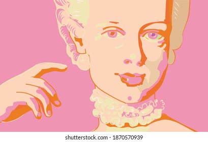 Portrait of a young princess. Illustration of a female head. Marie Antoinette