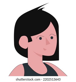 Portrait Of Young Woman With Short Hair Cartoon Girl  Illustration