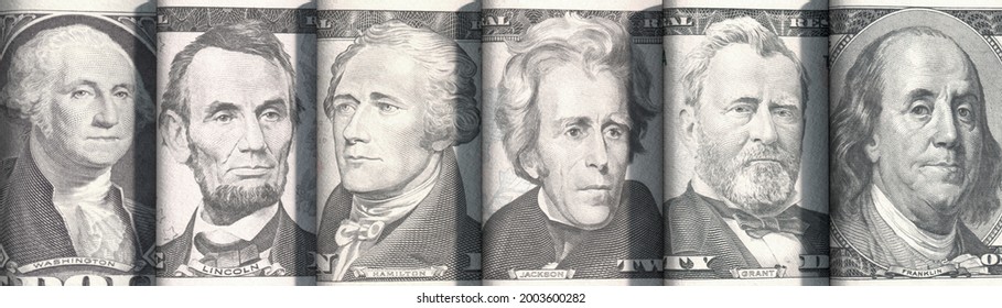 Portraits Of The US Presidents On Dollar Bills