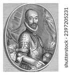 Portret van Ermes Visconti, Giovanni Battista Bonacina, 1625 - 1669, vintage engraved.