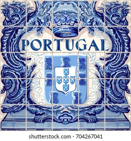 Portugal Symbol Portuguese Ceramic Tiles Lapis Blue Illustration