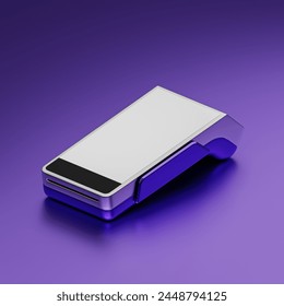 POS payment terminal and a empty screen. Checkout equipment. Plastic cards accepted. Money transactions. Revenue. In-store terminal. Isolated background. 3d rendering.