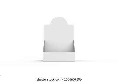 POS POI Cardboard Blank Empty Display Show Box Holder For Advertising Fliers, Leaflets, Products, Magazines And Newspapers. Mock Up Template Isolated On White Background. 3D Illustration