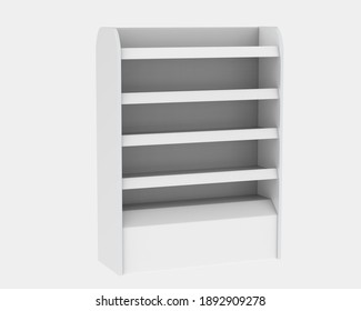 POS store shelves isolated on grey background. 3d rendering - illustration
