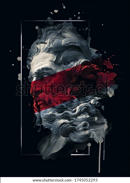 Poseidon art\
illustration.Watercolor skull print.Mythology character drawn in\
engraving style.T-shirt graphics for\
men.