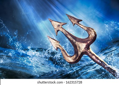 Poseidon's trident emerging from the sea, Photo composite