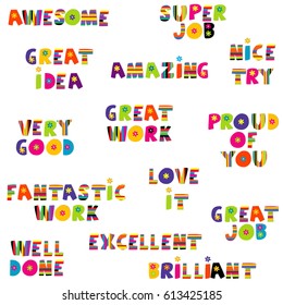 Positive feedback messages in colorful pattern
