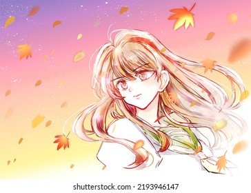 Positive female student while falling leaves are falling - Powered by Shutterstock