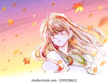 Positive female student while falling leaves are falling - Powered by Shutterstock