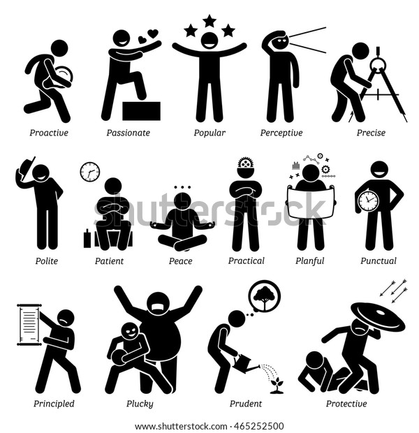 Positive Personalities Character Traits Stick Figures Stock ...