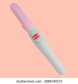 Positive Plastic Pregnancy Test, Cartoon. 3d Rendering