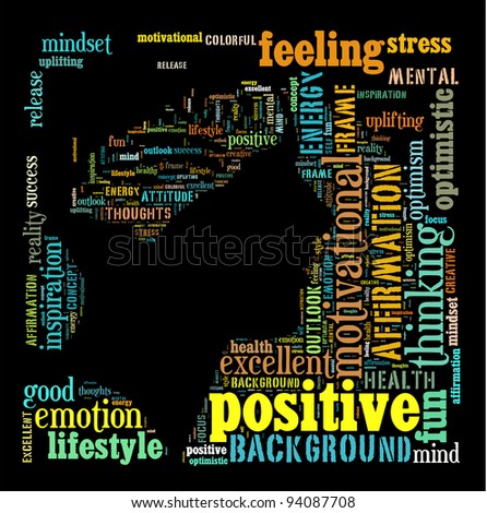 Positive thinking info text graphics and arrangement concept on black background.