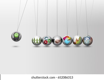 Positive Thinking - Thought And Idea Concept - Newtons Cradle, 3D Illustration