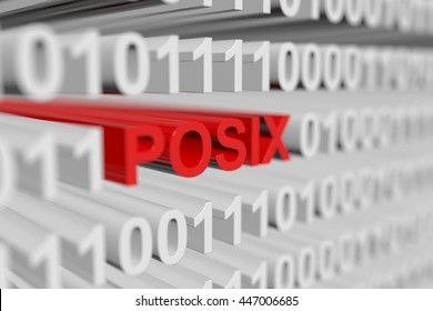 POSIX as a binary code with blurred background 3D illustration