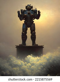 Post Apocalyptic alien armored robot . 3D Illustration