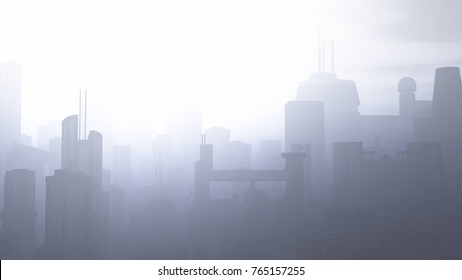 Post Apocalyptic Heavily Air Polluted Smoggy Metropolis 3D Illustration