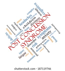 Post Concussion Syndrome Word Cloud Concept Angled With Great Terms Such As Brain, Injury, Trauma And More.