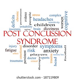 Post Concussion Syndrome Word Cloud Concept With Great Terms Such As Brain, Injury, Trauma And More.