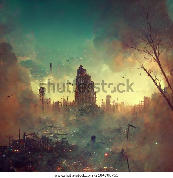 Post-apocalyptic city illustration deselant\
town\
background