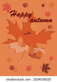 Postcard Happy Autumn In Paper Card Style. The Birds Fly South.